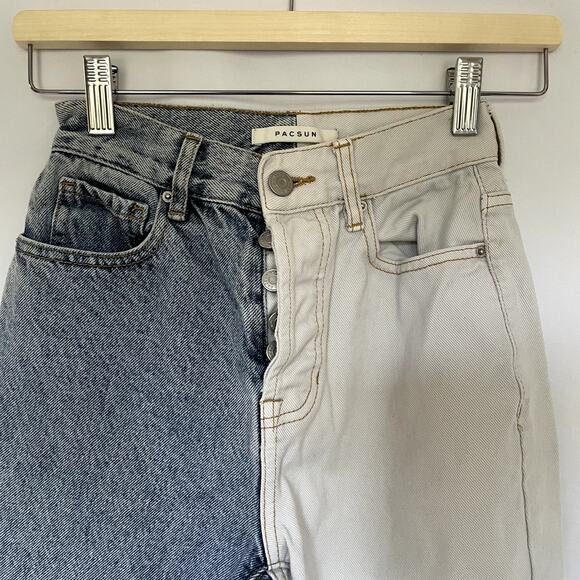 Pacsun high rise straight two tone white and medium wash blue jeans women's 23 - Picture 2 of 7